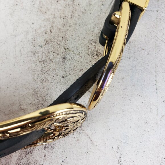 B-Low The Belt Bri Bri Genuine Leather Double-Buckle Western Belt Black /Gold XS - Picture 6 of 9